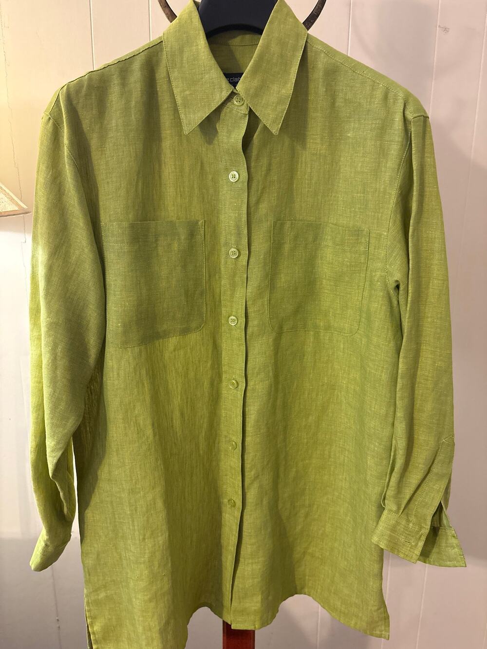 Liz Claiborne Green Linen Button down Sz Small